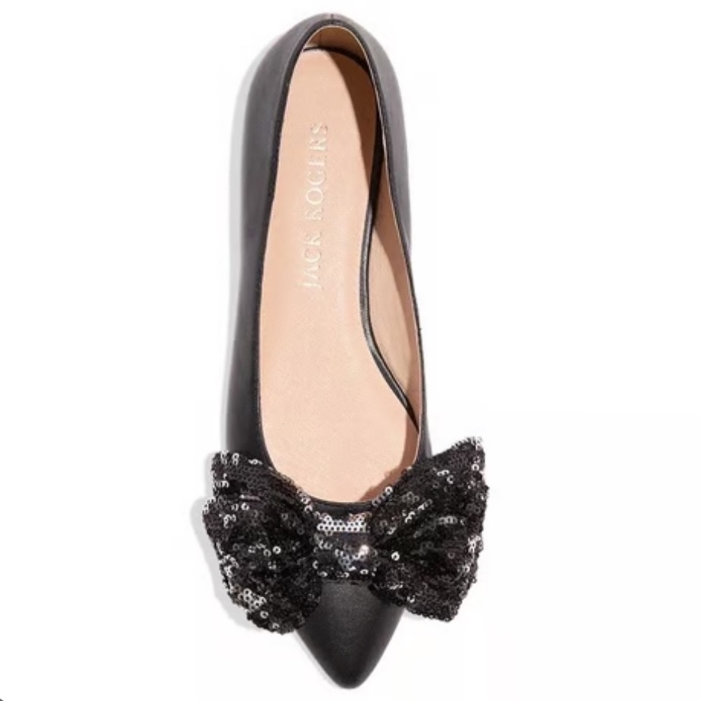 NEW Jack Rogers Debra Slip On Black Sequin Bow ballet Flats in size 8